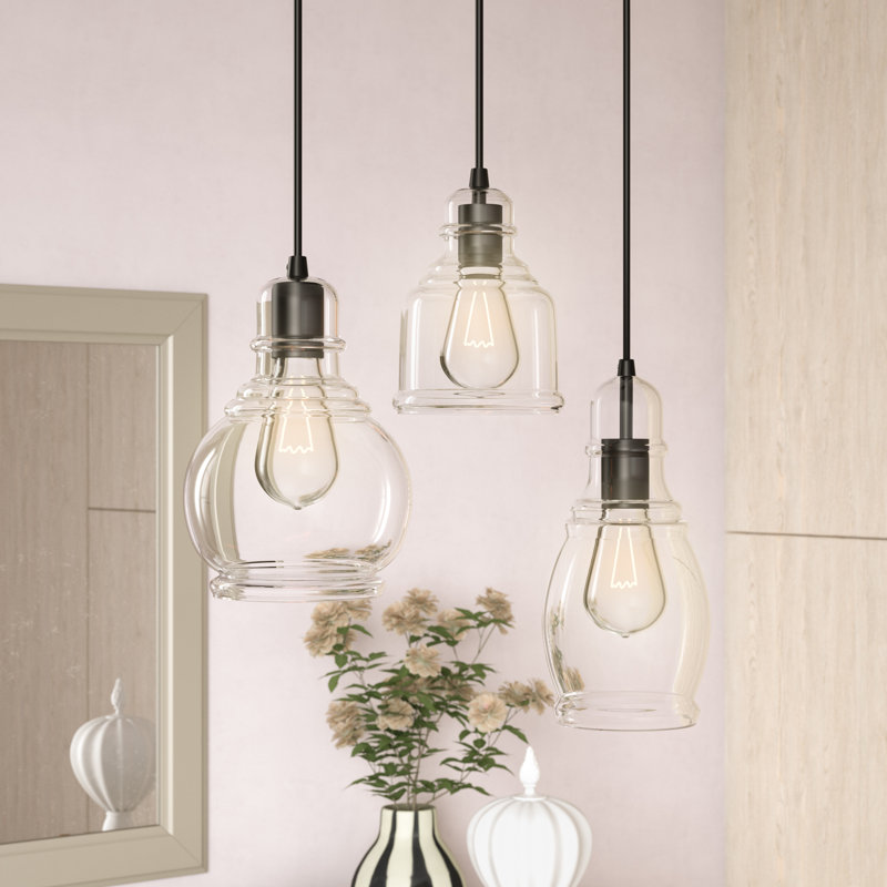 Gracie Oaks Pruett Cognac Glass Cluster 3Light Cascade Pendant